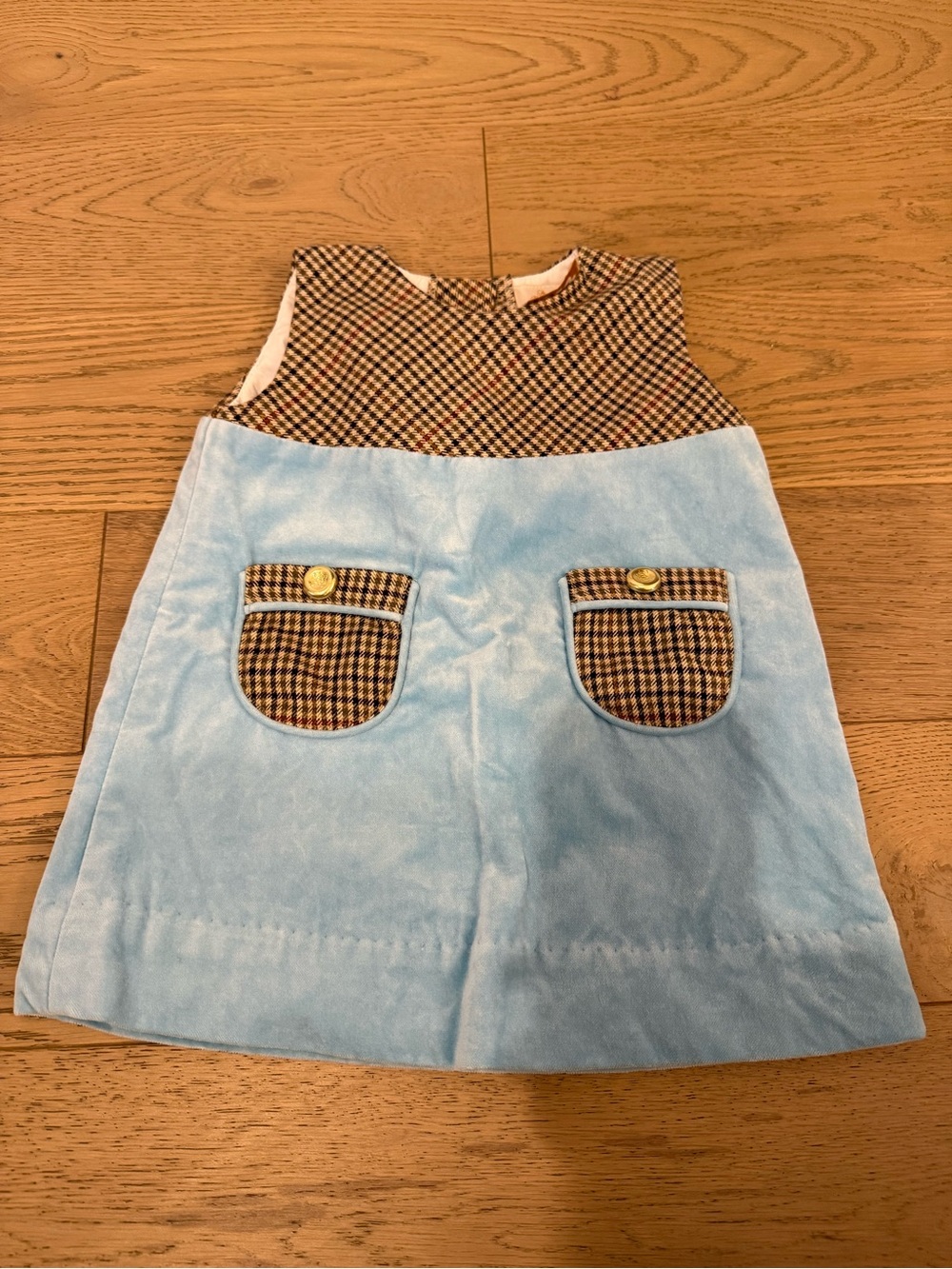 The Beaufort Bonnet Company Girls Dress 18/24M Blue Houndstooth Pocket A-Line